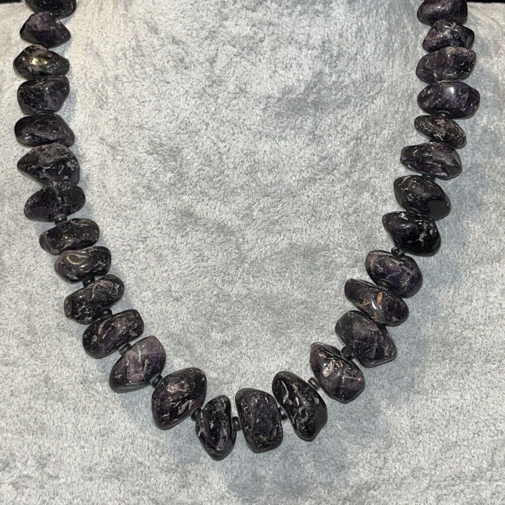 Stunning Rough Chunky Amethyst Beaded Necklace Heavy 4 Ounces 16”